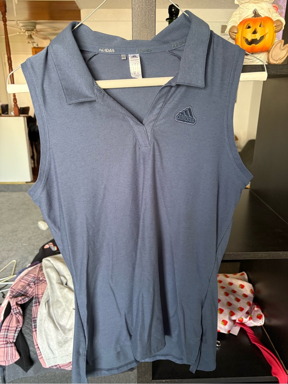 adidas Navy Sleeveless Collared Tank Top